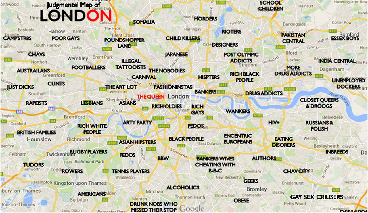 Map Of London Neighborhoods Humor: The Judgemental Map of London   A Funny Map of London 