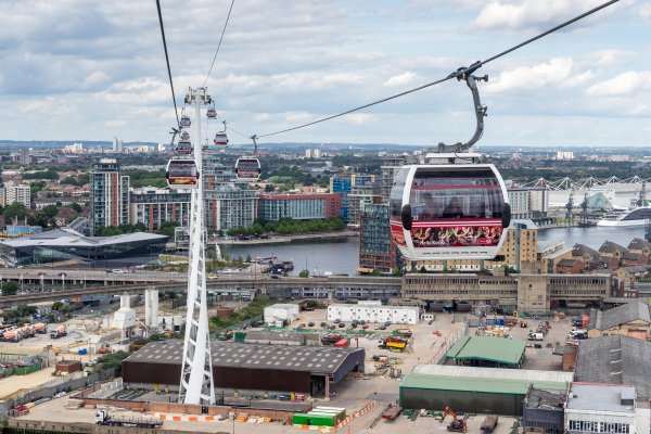 View of the London cable car over the River Thames