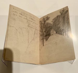 Sketch by Vincent van Gogh. 'Tree-lined avenue' in sketchbook to Betsy Tersteeg, 1875