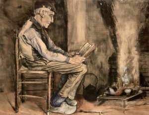 Vincent van Gogh - Man reading at the fireside, 1881