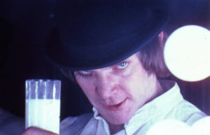 A Clockwork Orange, directed by Stanley Kubrick (1970-71; GB/United States). Alex DeLarge (Malcolm McDowell) in the Korova Milkbar. © Warner Bros. Entertainment Inc