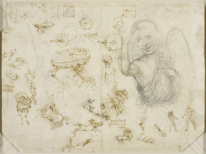 Leonardo da Vinci, Horses and soldiers, mechanics and the Angel of the Annunciation, c.1503-4