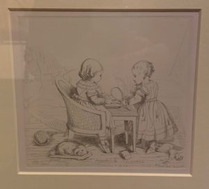 Etching by Prince Albert of their daughter Victoria, Princess Royal, and Albert Edward, Prince of Wales. 1843.