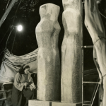 Sculptor Barbara Hepworth working on pieces at her St. Ives studio for the Festival of Britain exhibition, 25th October 1950