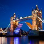 Tower Bridge in London, the UK at night