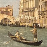 Close up of View on the Cannaregio looking towards the Ponte di San Giobbe, with the Palazzo Testa on the left by Canaletto, 1731-36, oil on canvas