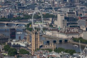 london eye from the sky, airal shot of london eye, london eye