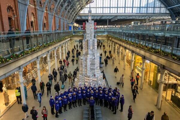 Lego Christmas tree unveiled at St Pancras, London