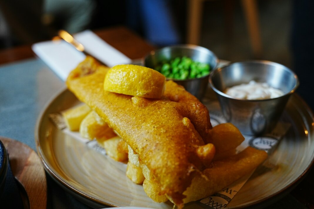 A fish and chips meal on a plate