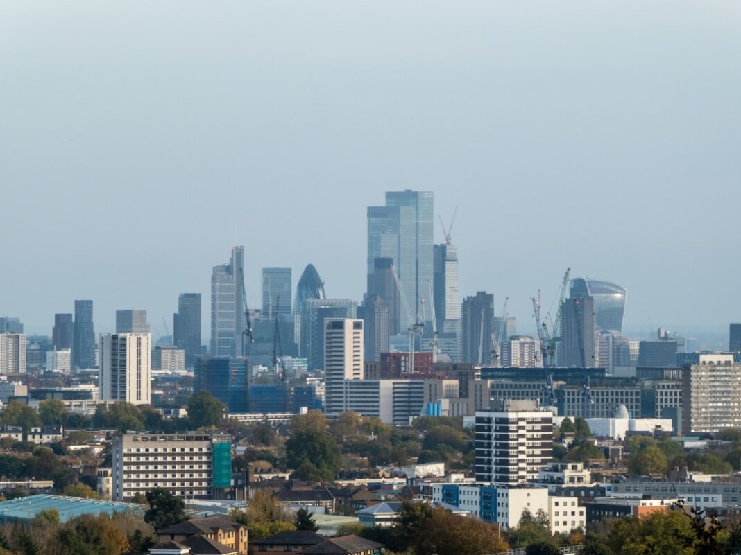 a view of a city with tall buildings